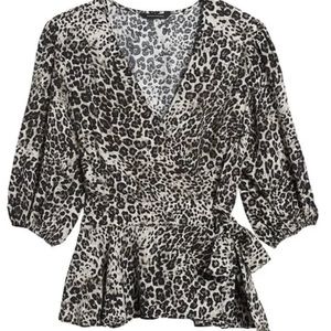 Banana Republic - Peplum Leopard Print Wrap Top - M